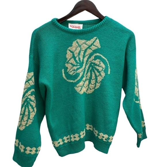 vintage Le Rouge Green/Gold Long Sleeve Sweater Size M/L - Picture 3 of 11